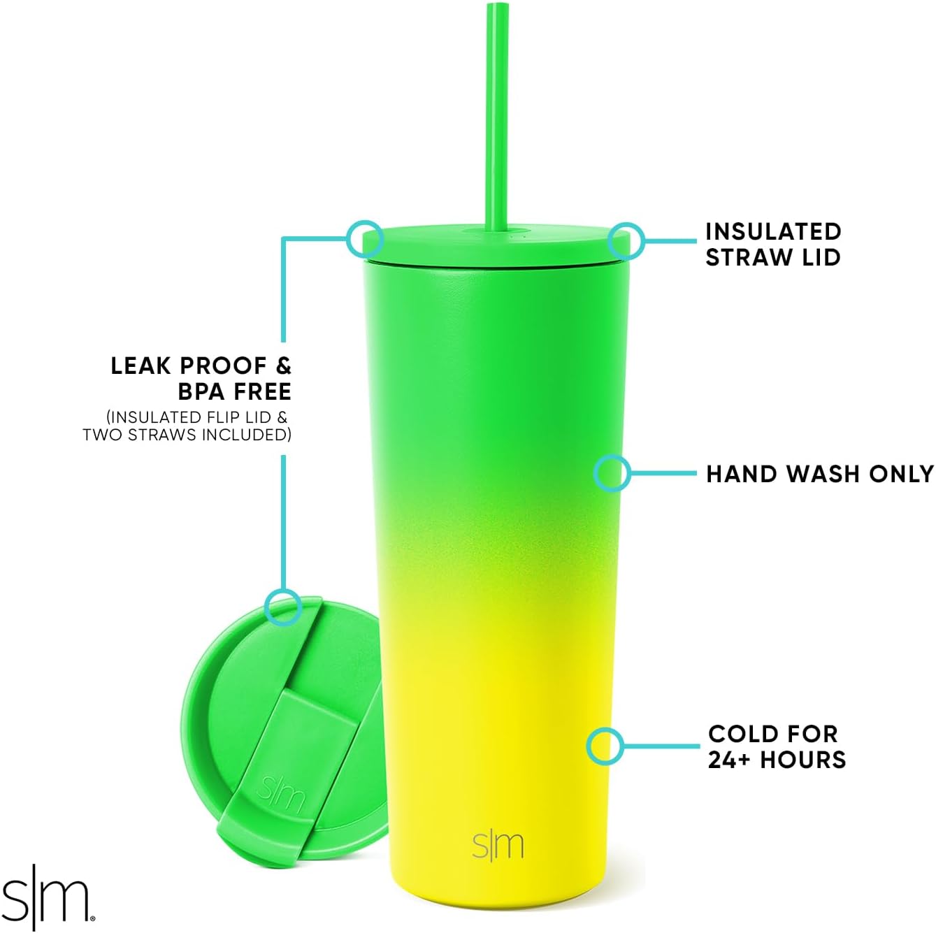 Simple Modern Insulated Tumbler with Lid and Straw | Iced Coffee Cup Reusable Stainless Steel Water Bottle Travel Mug | Gifts for Women Men Her Him | Classic Collection | 24oz | Retro Mint