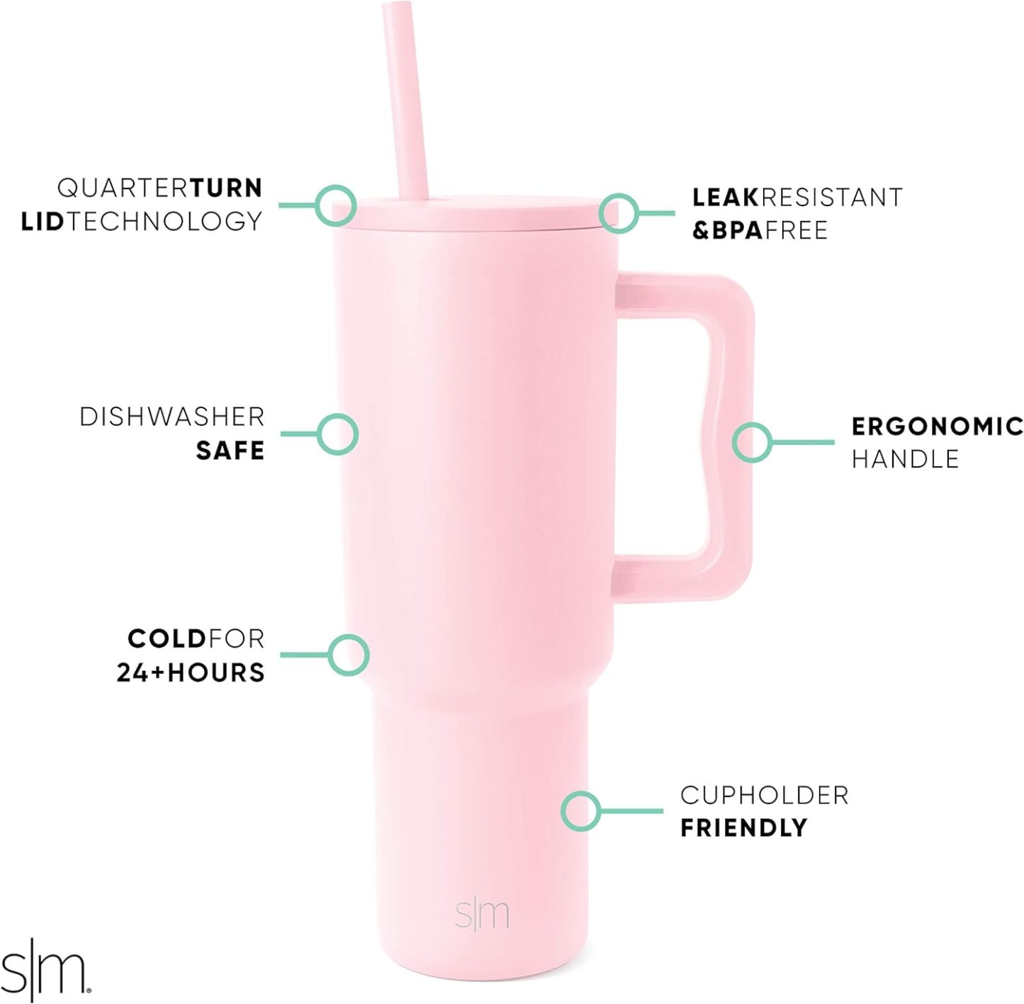 Simple Modern 40 oz Tumbler with Handle and Straw Lid | Insulated Cup Reusable Stainless Steel Water Bottle Travel Mug Cupholder Friendly | Gifts for Women Him Her | Trek Collection | Sea Glass Sage