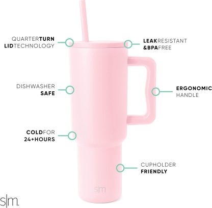 Simple Modern 40 oz Tumbler with Handle and Straw Lid | Insulated Cup Reusable Stainless Steel Water Bottle Travel Mug Cupholder Friendly | Gifts for Women Him Her | Trek Collection | Sea Glass Sage