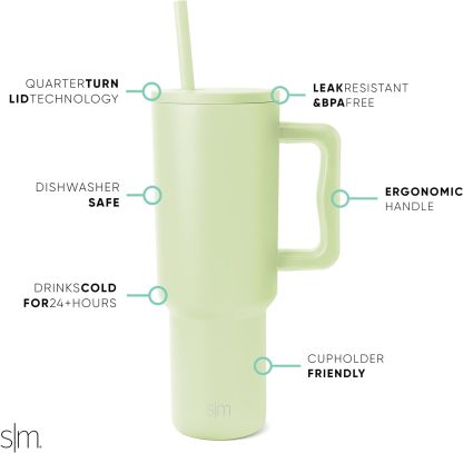 Simple Modern 40 oz Tumbler with Handle and Straw Lid | Insulated Cup Reusable Stainless Steel Water Bottle Travel Mug Cupholder Friendly | Gifts for Women Him Her | Trek Collection | Sea Glass Sage