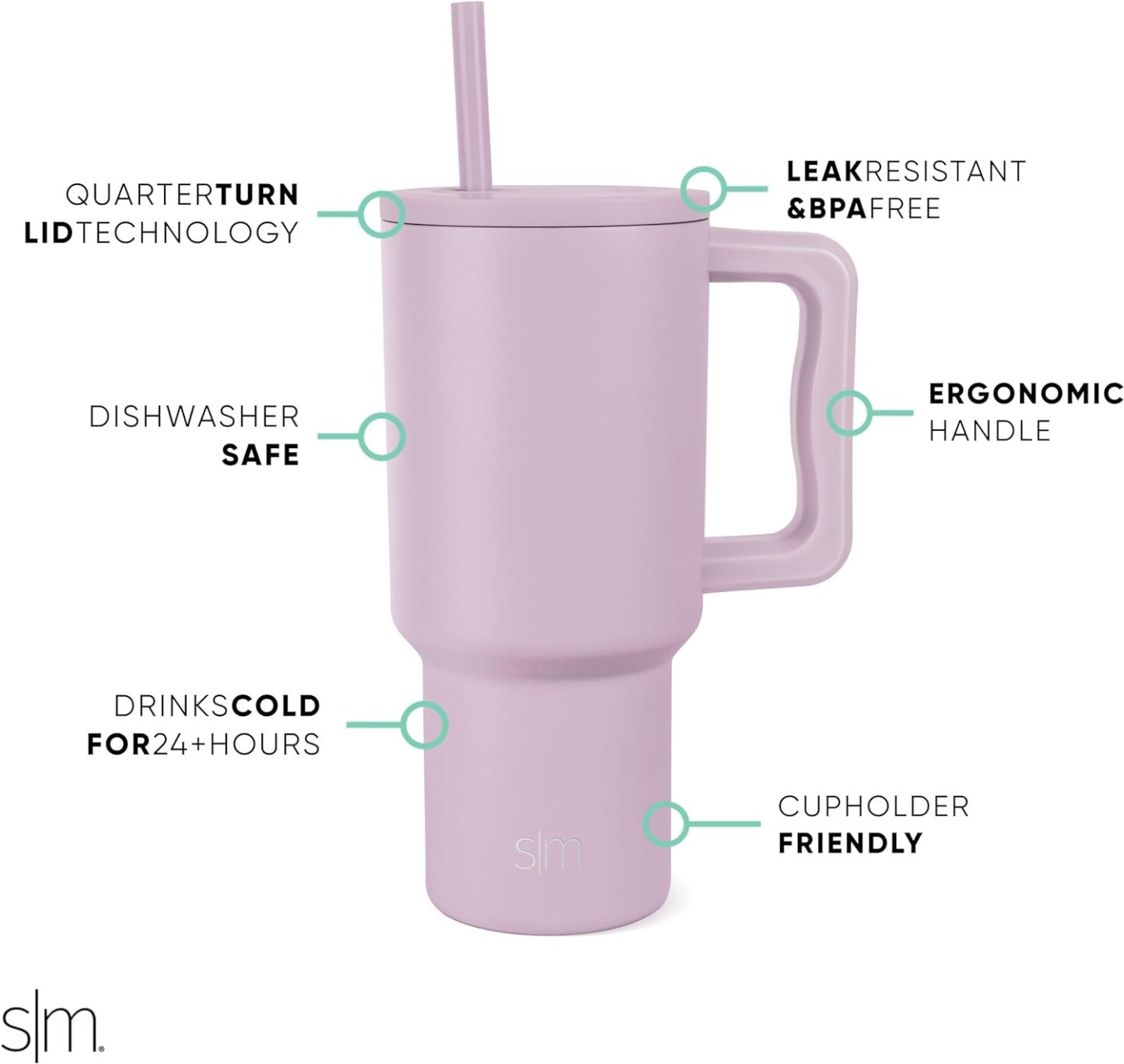 Simple Modern 40 oz Tumbler with Handle and Straw Lid | Insulated Cup Reusable Stainless Steel Water Bottle Travel Mug Cupholder Friendly | Gifts for Women Him Her | Trek Collection | Sea Glass Sage