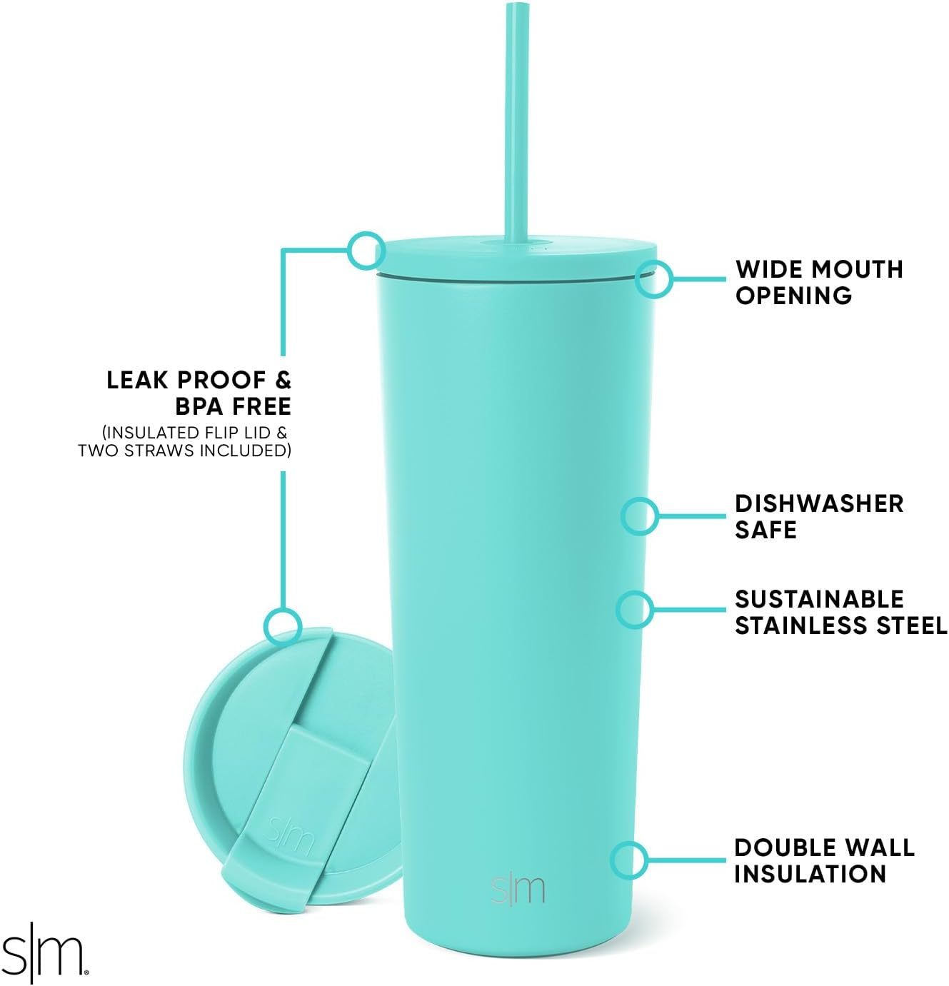 Simple Modern Insulated Tumbler with Lid and Straw | Iced Coffee Cup Reusable Stainless Steel Water Bottle Travel Mug | Gifts for Women Men Her Him | Classic Collection | 24oz | Retro Mint