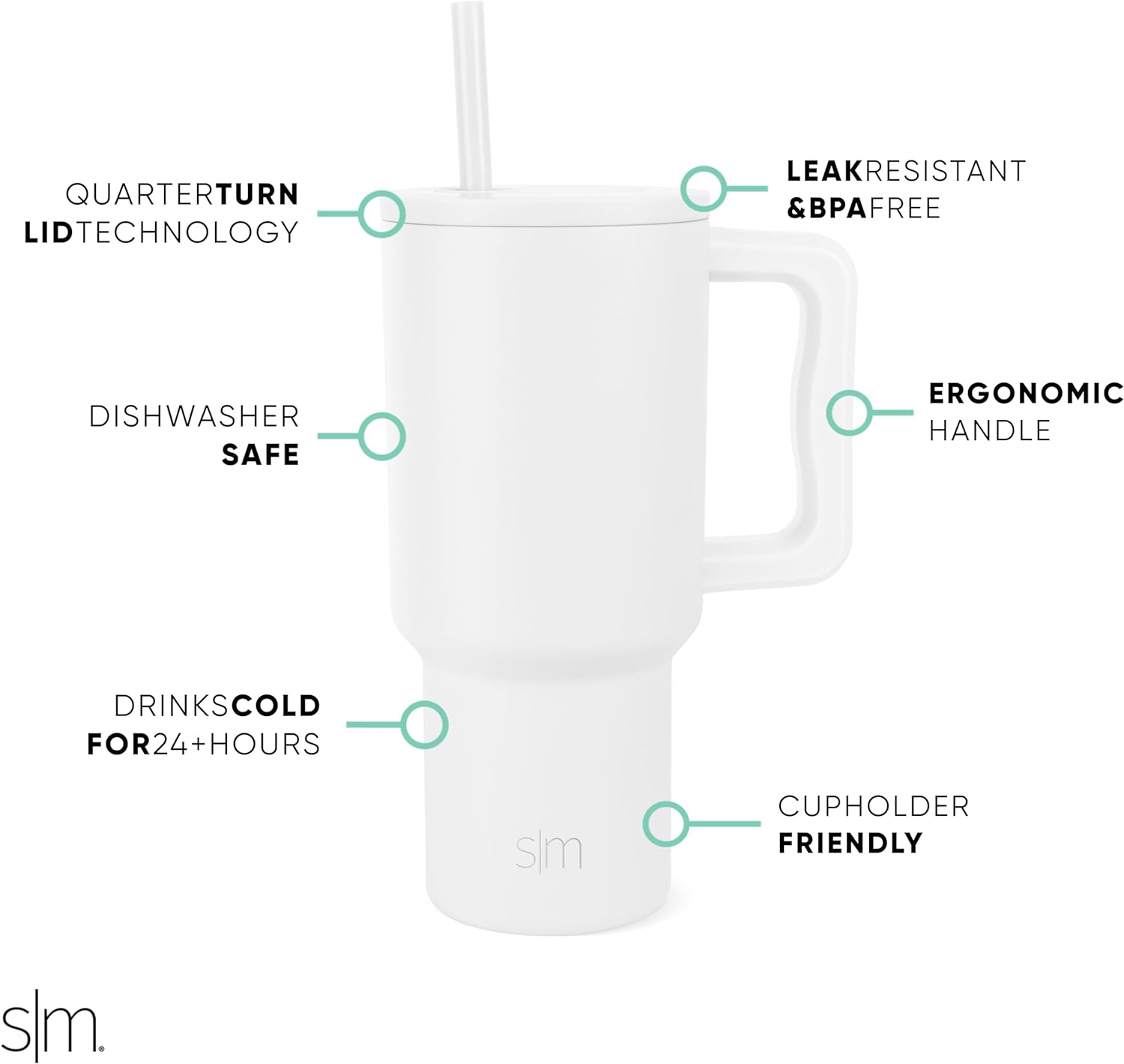 Simple Modern 40 oz Tumbler with Handle and Straw Lid | Insulated Cup Reusable Stainless Steel Water Bottle Travel Mug Cupholder Friendly | Gifts for Women Him Her | Trek Collection | Sea Glass Sage