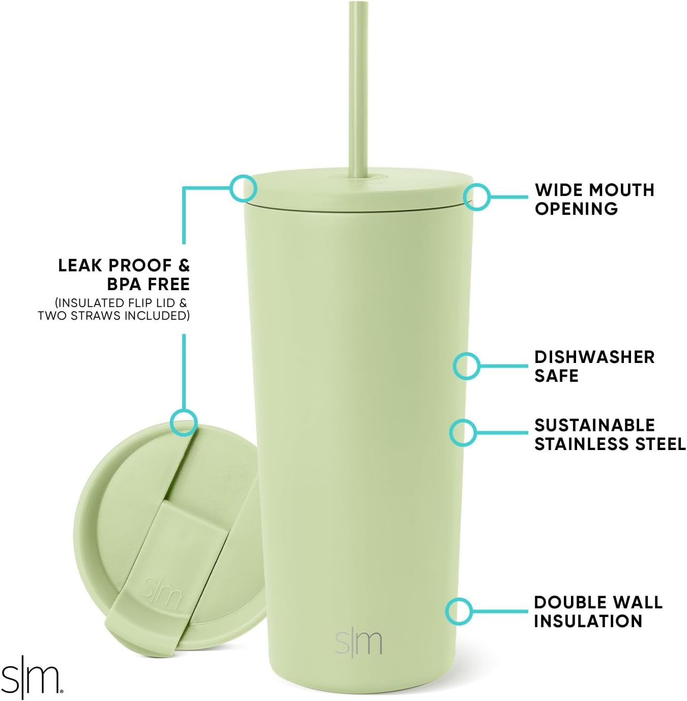 Simple Modern Insulated Tumbler with Lid and Straw | Iced Coffee Cup Reusable Stainless Steel Water Bottle Travel Mug | Gifts for Women Men Her Him | Classic Collection | 24oz | Retro Mint