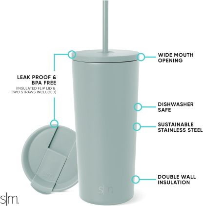 Simple Modern Insulated Tumbler with Lid and Straw | Iced Coffee Cup Reusable Stainless Steel Water Bottle Travel Mug | Gifts for Women Men Her Him | Classic Collection | 24oz | Retro Mint