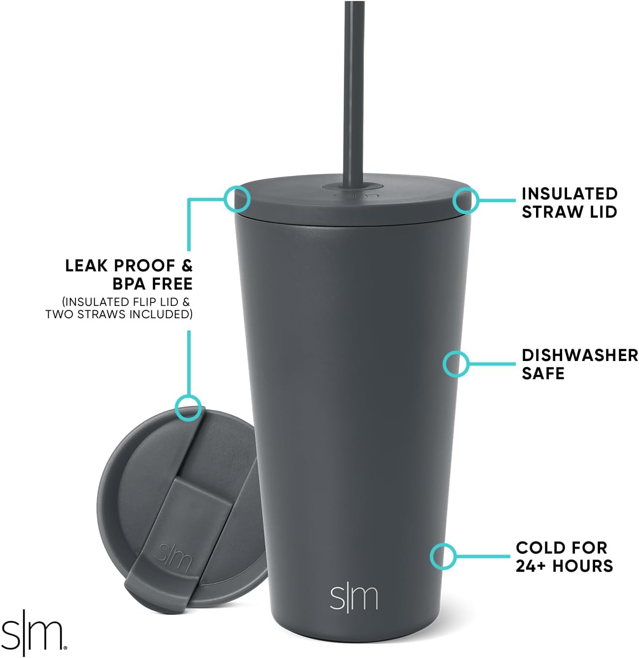 Simple Modern Insulated Tumbler with Lid and Straw | Iced Coffee Cup Reusable Stainless Steel Water Bottle Travel Mug | Gifts for Women Men Her Him | Classic Collection | 24oz | Retro Mint