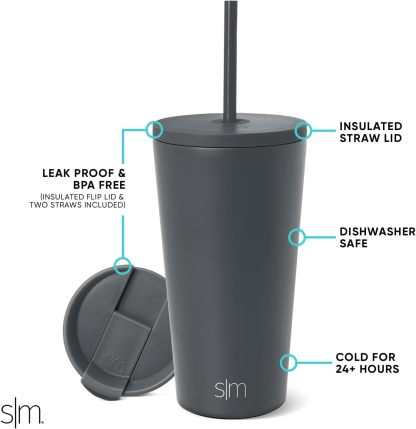 Simple Modern Insulated Tumbler with Lid and Straw | Iced Coffee Cup Reusable Stainless Steel Water Bottle Travel Mug | Gifts for Women Men Her Him | Classic Collection | 24oz | Retro Mint