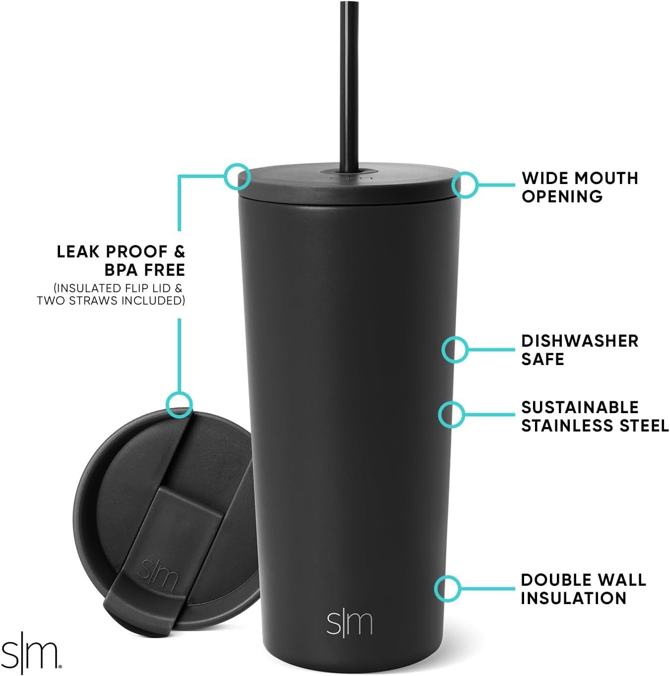 Simple Modern Insulated Tumbler with Lid and Straw | Iced Coffee Cup Reusable Stainless Steel Water Bottle Travel Mug | Gifts for Women Men Her Him | Classic Collection | 24oz | Retro Mint