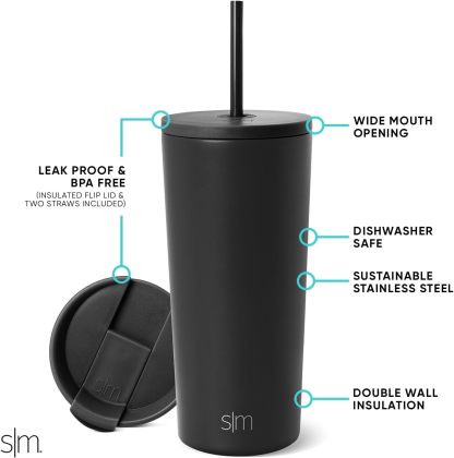 Simple Modern Insulated Tumbler with Lid and Straw | Iced Coffee Cup Reusable Stainless Steel Water Bottle Travel Mug | Gifts for Women Men Her Him | Classic Collection | 24oz | Retro Mint