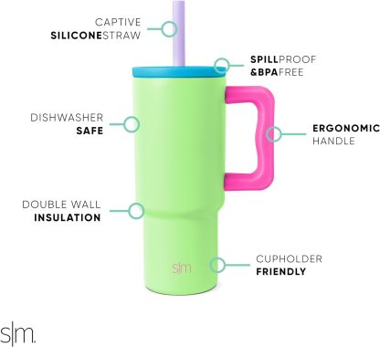 Simple Modern Kids 24 oz Tumbler with Handle and Silicone Straw Lid | Spill Proof and Leak Resistant | Reusable Stainless Steel Bottle | Gift for Kids Boys Girls | Trek Collection | 80s Mix