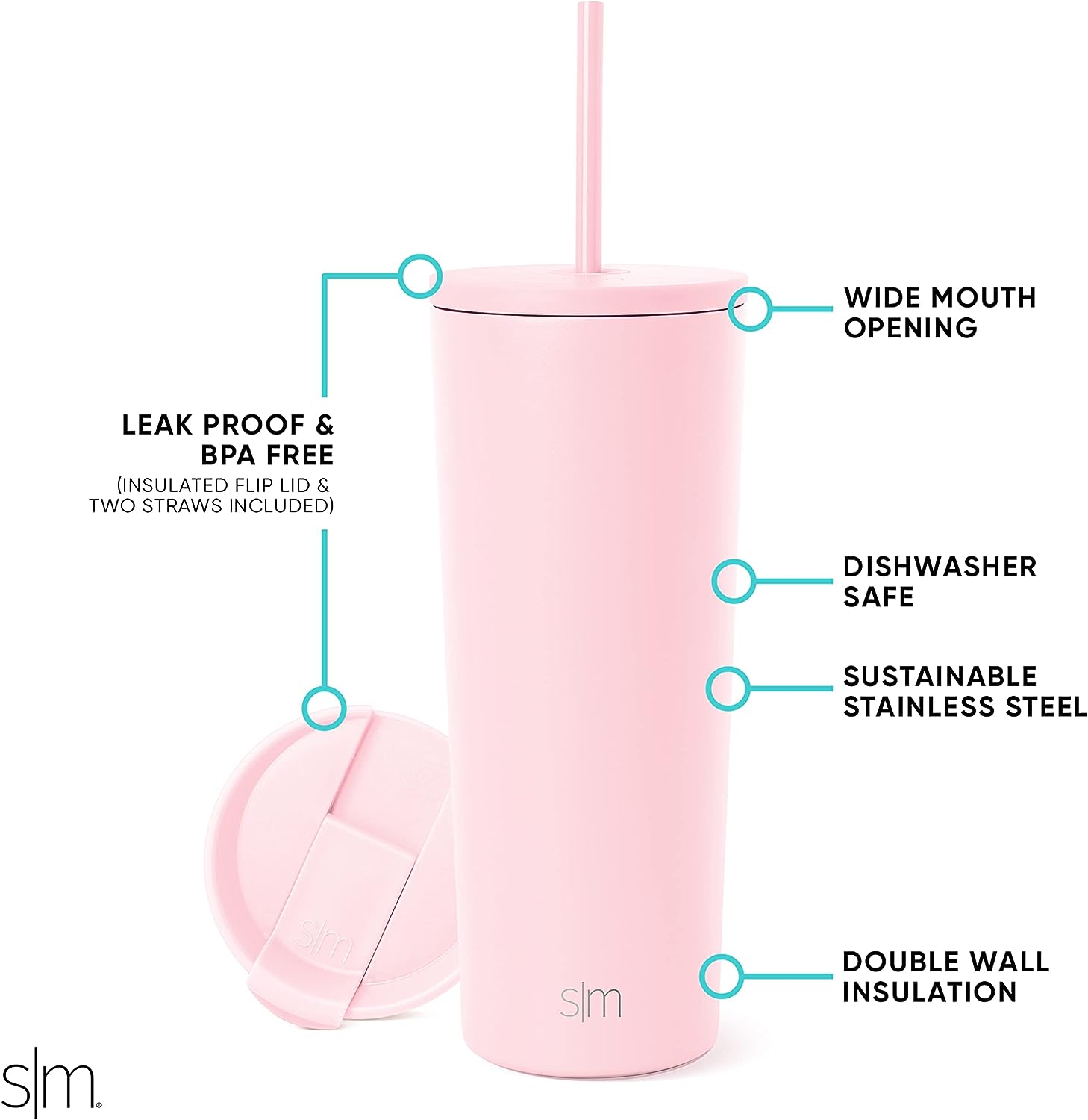 Simple Modern Insulated Tumbler with Lid and Straw | Iced Coffee Cup Reusable Stainless Steel Water Bottle Travel Mug | Gifts for Women Men Her Him | Classic Collection | 24oz | Retro Mint