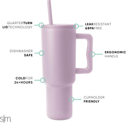 Simple Modern 40 oz Tumbler with Handle and Straw Lid | Insulated Cup Reusable Stainless Steel Water Bottle Travel Mug Cupholder Friendly | Gifts for Women Him Her | Trek Collection | Sea Glass Sage