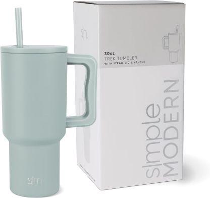 Simple Modern 40 oz Tumbler with Handle and Straw Lid | Insulated Cup Reusable Stainless Steel Water Bottle Travel Mug Cupholder Friendly | Gifts for Women Him Her | Trek Collection | Sea Glass Sage