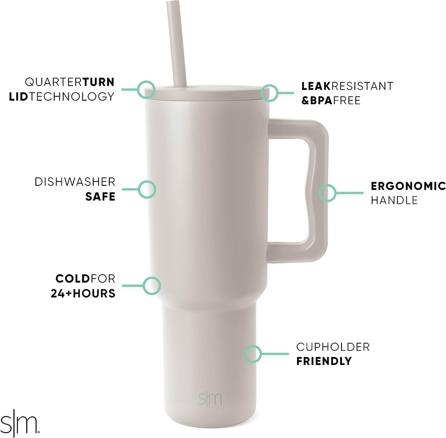 Simple Modern 40 oz Tumbler with Handle and Straw Lid | Insulated Cup Reusable Stainless Steel Water Bottle Travel Mug Cupholder Friendly | Gifts for Women Him Her | Trek Collection | Sea Glass Sage