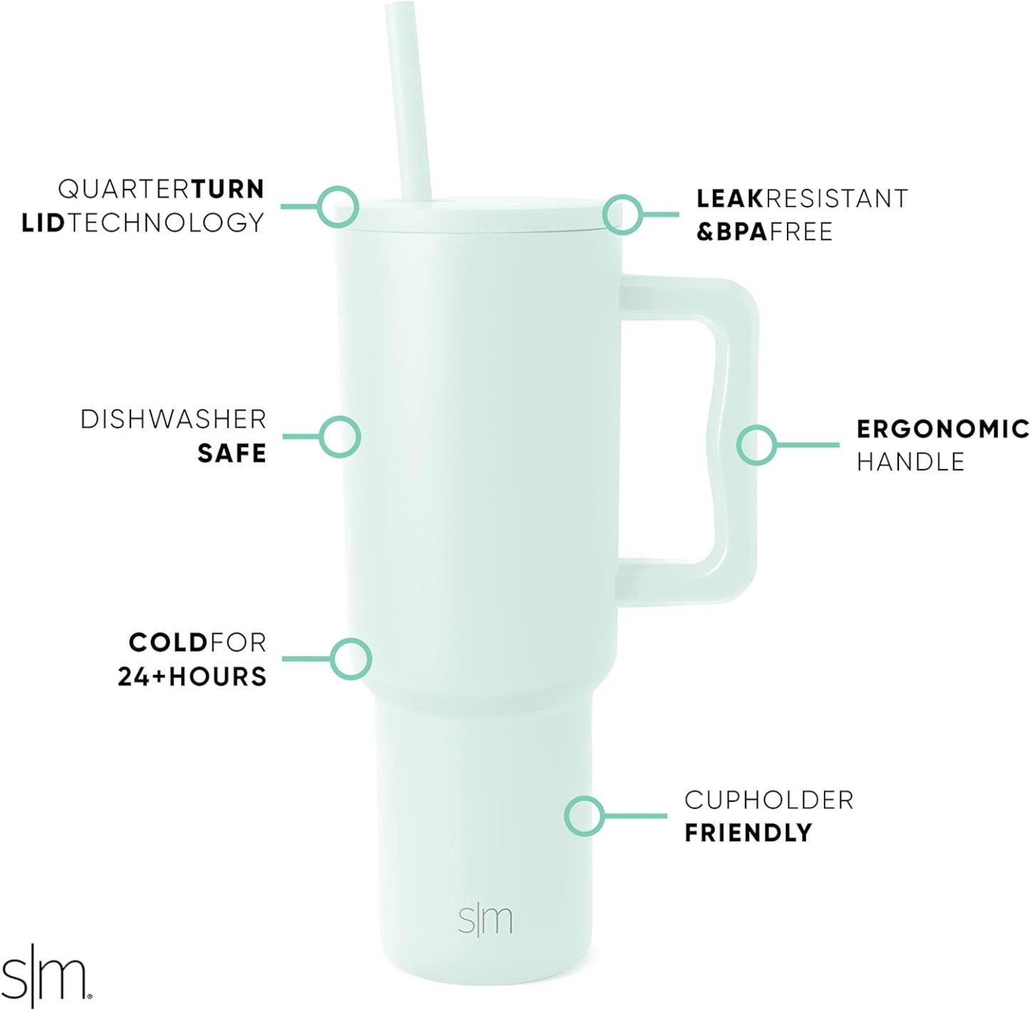 Simple Modern 40 oz Tumbler with Handle and Straw Lid | Insulated Cup Reusable Stainless Steel Water Bottle Travel Mug Cupholder Friendly | Gifts for Women Him Her | Trek Collection | Sea Glass Sage