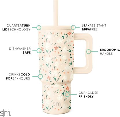 Simple Modern Kids 24 oz Tumbler with Handle and Silicone Straw Lid | Spill Proof and Leak Resistant | Reusable Stainless Steel Bottle | Gift for Kids Boys Girls | Trek Collection | 80s Mix