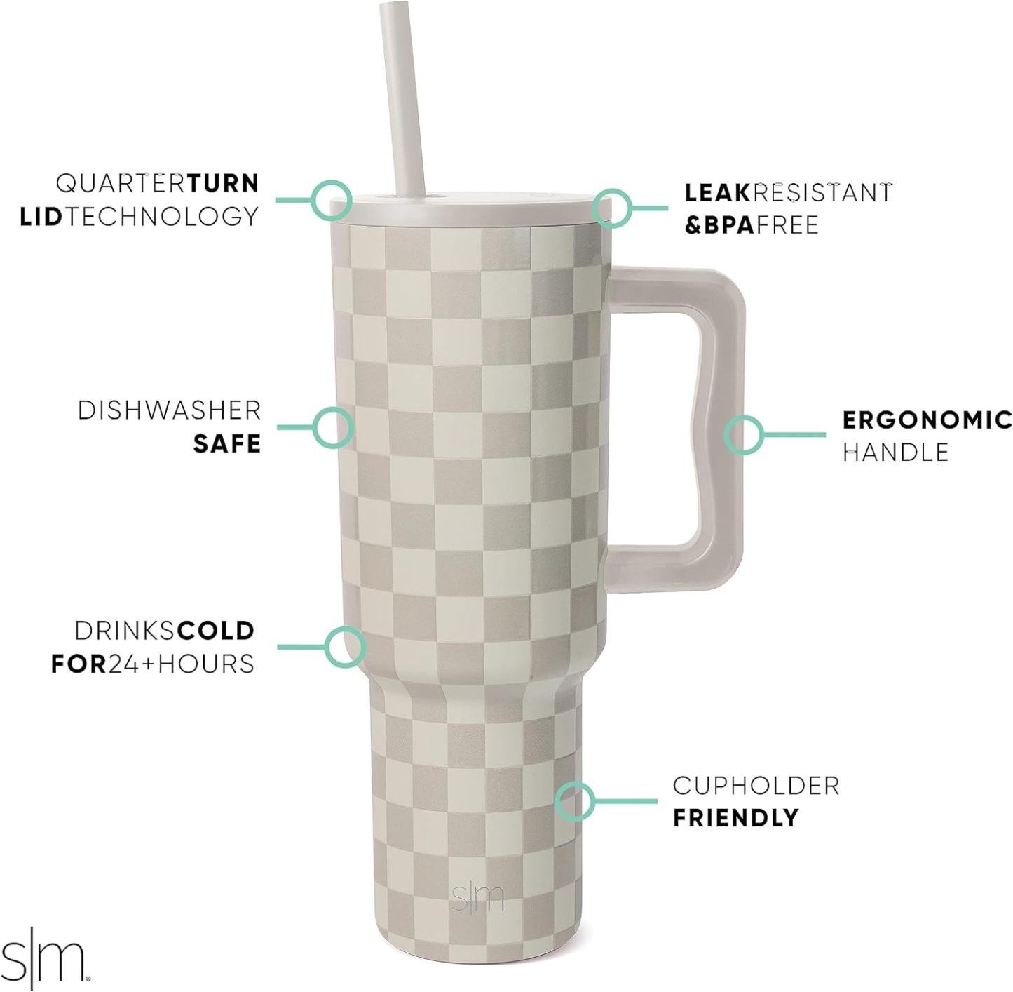 Simple Modern 40 oz Tumbler with Handle and Straw Lid | Insulated Cup Reusable Stainless Steel Water Bottle Travel Mug Cupholder Friendly | Gifts for Women Him Her | Trek Collection | Sea Glass Sage