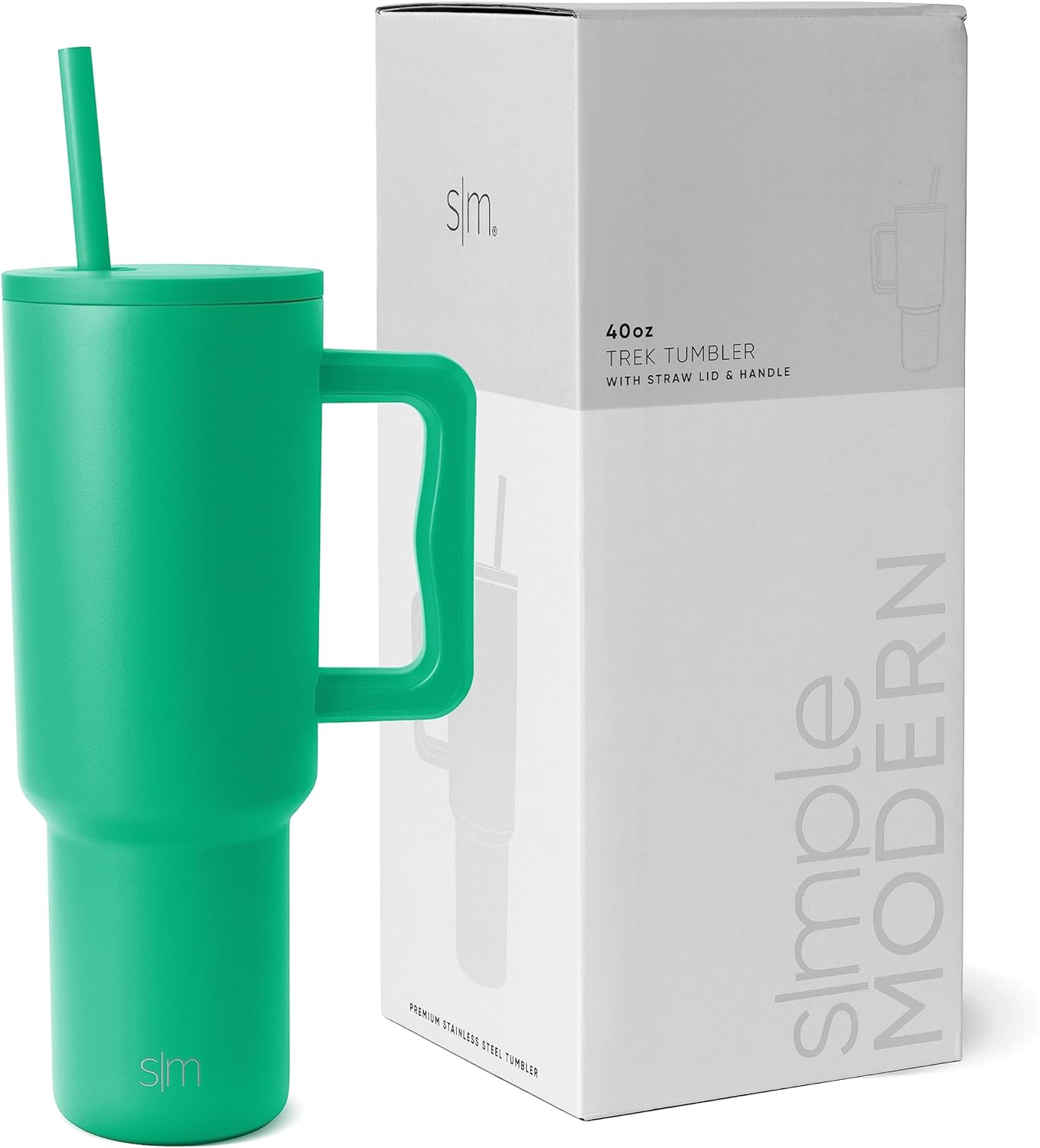 Simple Modern 40 oz Tumbler with Handle and Straw Lid | Insulated Cup Reusable Stainless Steel Water Bottle Travel Mug Cupholder Friendly | Gifts for Women Him Her | Trek Collection | Sea Glass Sage