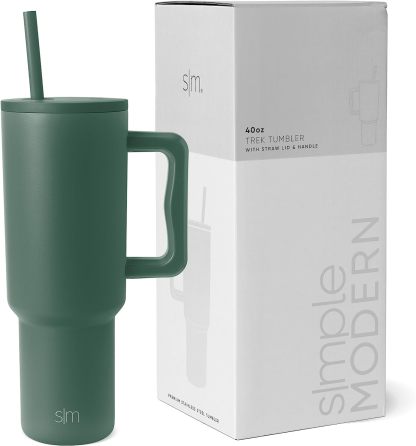 Simple Modern 40 oz Tumbler with Handle and Straw Lid | Insulated Cup Reusable Stainless Steel Water Bottle Travel Mug Cupholder Friendly | Gifts for Women Him Her | Trek Collection | Sea Glass Sage