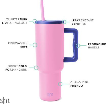 Simple Modern 40 oz Tumbler with Handle and Straw Lid | Insulated Cup Reusable Stainless Steel Water Bottle Travel Mug Cupholder Friendly | Gifts for Women Him Her | Trek Collection | Sea Glass Sage