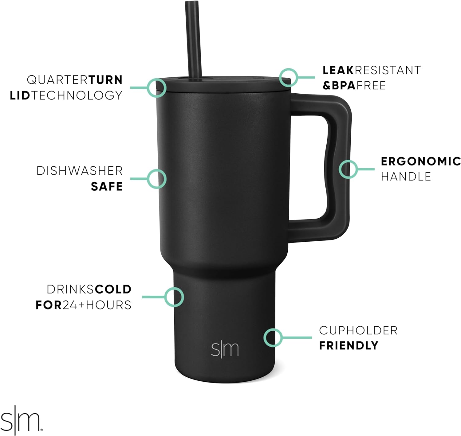 Simple Modern 40 oz Tumbler with Handle and Straw Lid | Insulated Cup Reusable Stainless Steel Water Bottle Travel Mug Cupholder Friendly | Gifts for Women Him Her | Trek Collection | Sea Glass Sage