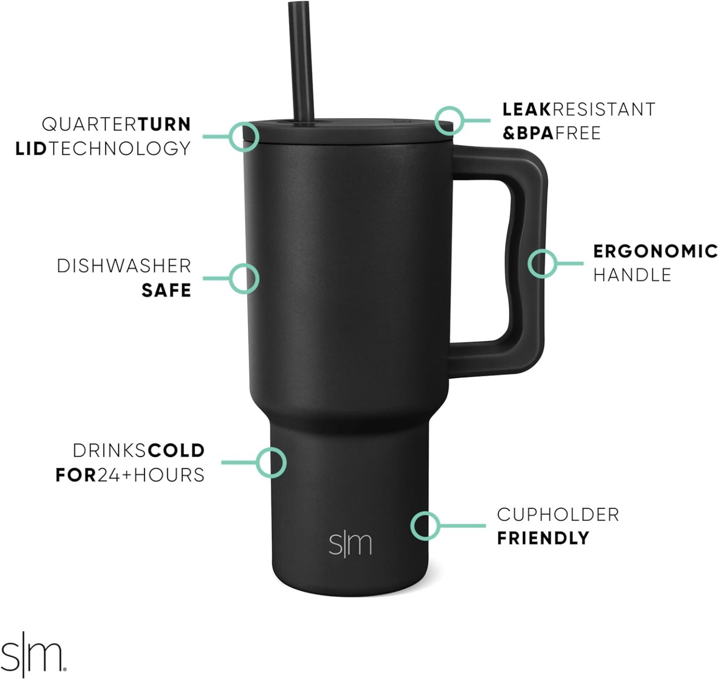 Simple Modern 40 oz Tumbler with Handle and Straw Lid | Insulated Cup Reusable Stainless Steel Water Bottle Travel Mug Cupholder Friendly | Gifts for Women Him Her | Trek Collection | Sea Glass Sage