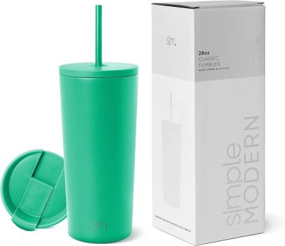 Simple Modern Insulated Tumbler with Lid and Straw | Iced Coffee Cup Reusable Stainless Steel Water Bottle Travel Mug | Gifts for Women Men Her Him | Classic Collection | 24oz | Retro Mint