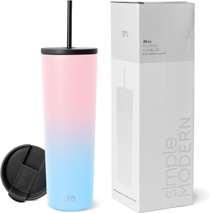 Simple Modern Insulated Tumbler with Lid and Straw | Iced Coffee Cup Reusable Stainless Steel Water Bottle Travel Mug | Gifts for Women Men Her Him | Classic Collection | 24oz | Retro Mint
