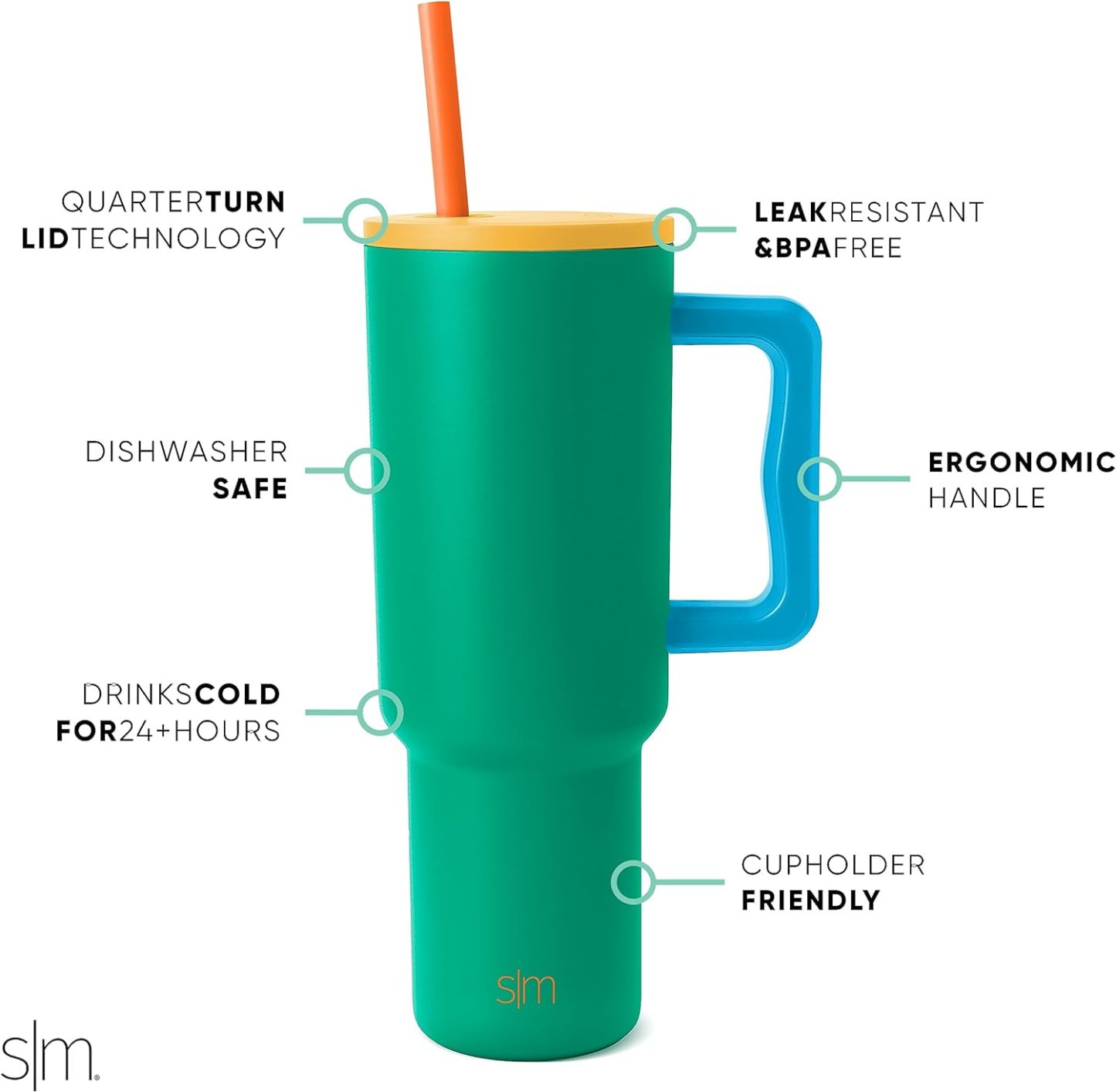 Simple Modern 40 oz Tumbler with Handle and Straw Lid | Insulated Cup Reusable Stainless Steel Water Bottle Travel Mug Cupholder Friendly | Gifts for Women Him Her | Trek Collection | Sea Glass Sage