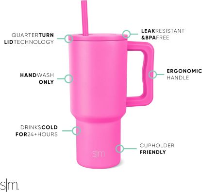 Simple Modern 40 oz Tumbler with Handle and Straw Lid | Insulated Cup Reusable Stainless Steel Water Bottle Travel Mug Cupholder Friendly | Gifts for Women Him Her | Trek Collection | Sea Glass Sage