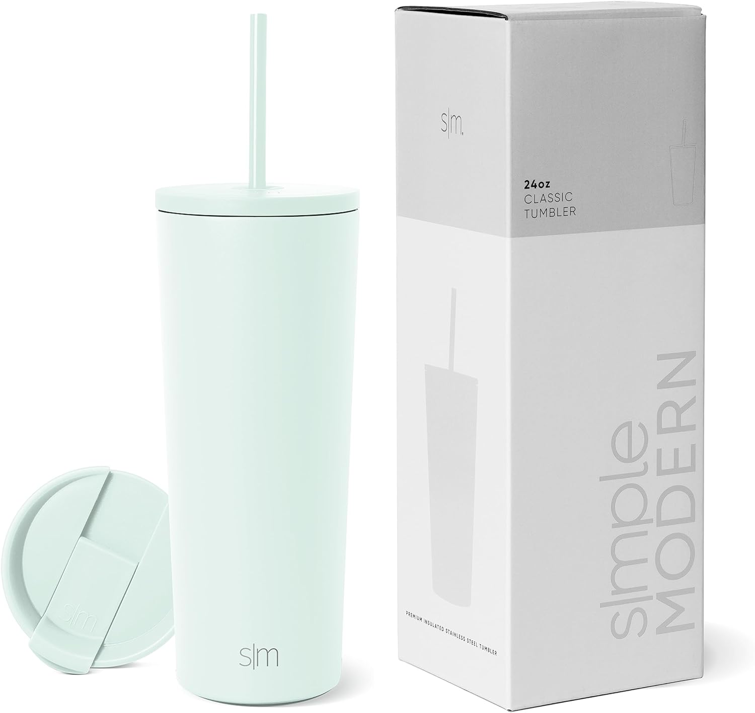Simple Modern Insulated Tumbler with Lid and Straw | Iced Coffee Cup Reusable Stainless Steel Water Bottle Travel Mug | Gifts for Women Men Her Him | Classic Collection | 24oz | Retro Mint