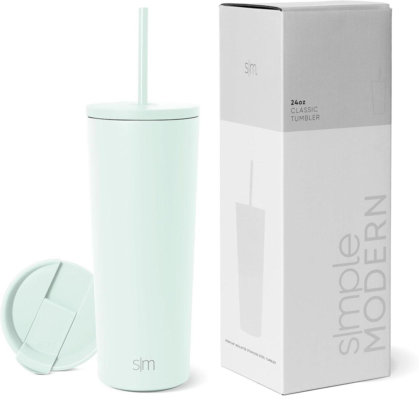 Simple Modern Insulated Tumbler with Lid and Straw | Iced Coffee Cup Reusable Stainless Steel Water Bottle Travel Mug | Gifts for Women Men Her Him | Classic Collection | 24oz | Retro Mint