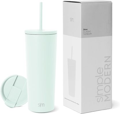 Simple Modern Insulated Tumbler with Lid and Straw | Iced Coffee Cup Reusable Stainless Steel Water Bottle Travel Mug | Gifts for Women Men Her Him | Classic Collection | 24oz | Retro Mint