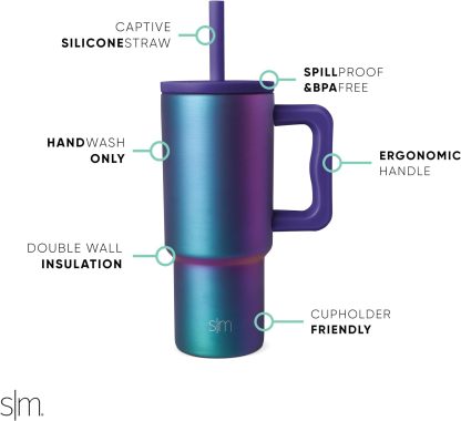 Simple Modern Kids 24 oz Tumbler with Handle and Silicone Straw Lid | Spill Proof and Leak Resistant | Reusable Stainless Steel Bottle | Gift for Kids Boys Girls | Trek Collection | 80s Mix