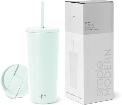 Simple Modern Insulated Tumbler with Lid and Straw | Iced Coffee Cup Reusable Stainless Steel Water Bottle Travel Mug | Gifts for Women Men Her Him | Classic Collection | 24oz | Retro Mint