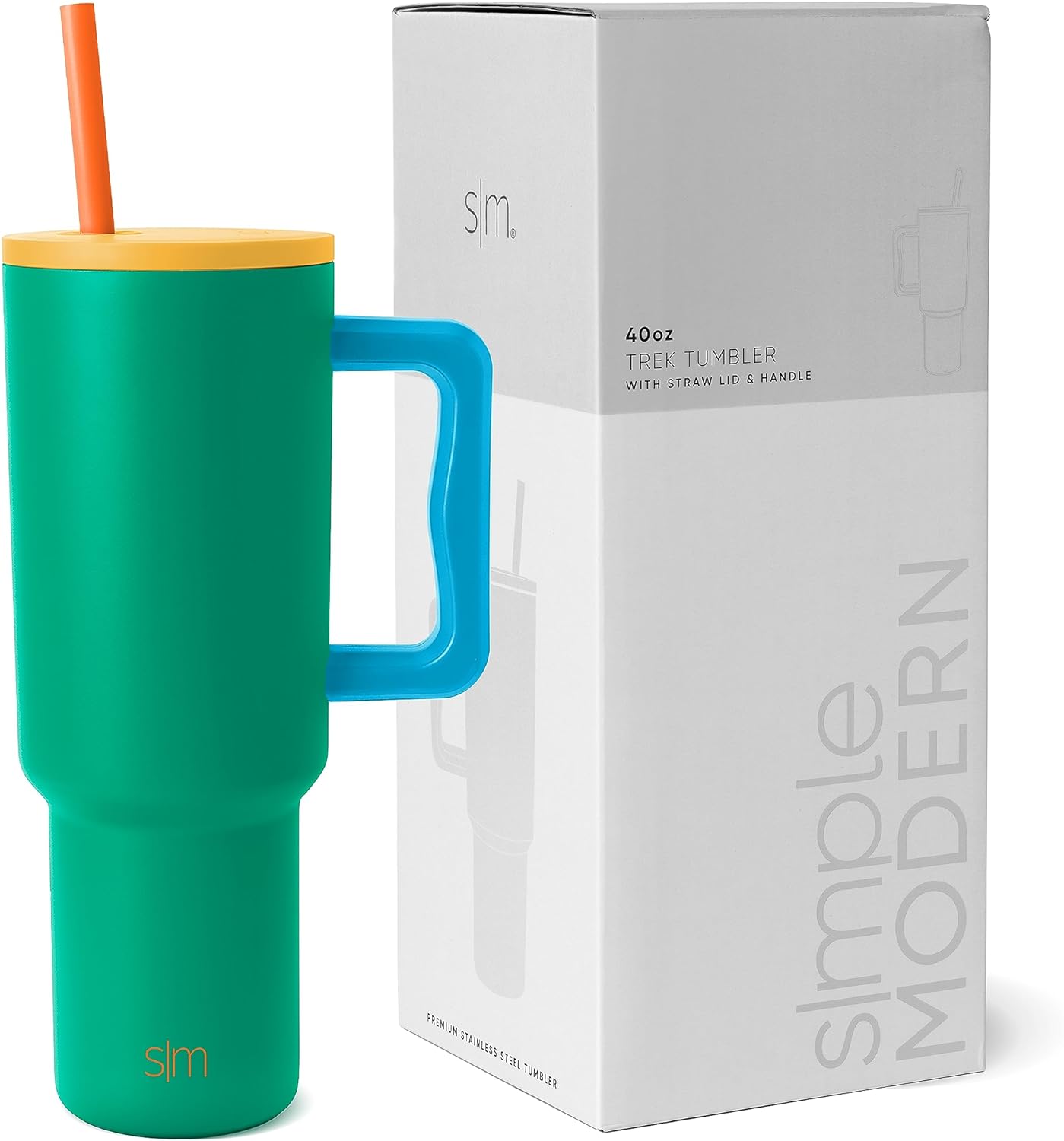 Simple Modern 40 oz Tumbler with Handle and Straw Lid | Insulated Cup Reusable Stainless Steel Water Bottle Travel Mug Cupholder Friendly | Gifts for Women Him Her | Trek Collection | Sea Glass Sage