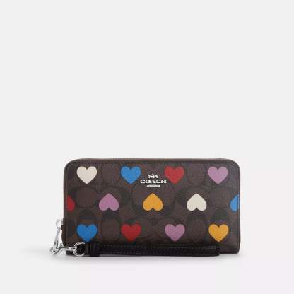 Cokhjgach Outlet Long Zip Around Wallet In Signature Canvas With Heart Print