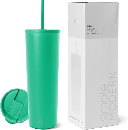 Simple Modern Insulated Tumbler with Lid and Straw | Iced Coffee Cup Reusable Stainless Steel Water Bottle Travel Mug | Gifts for Women Men Her Him | Classic Collection | 24oz | Retro Mint
