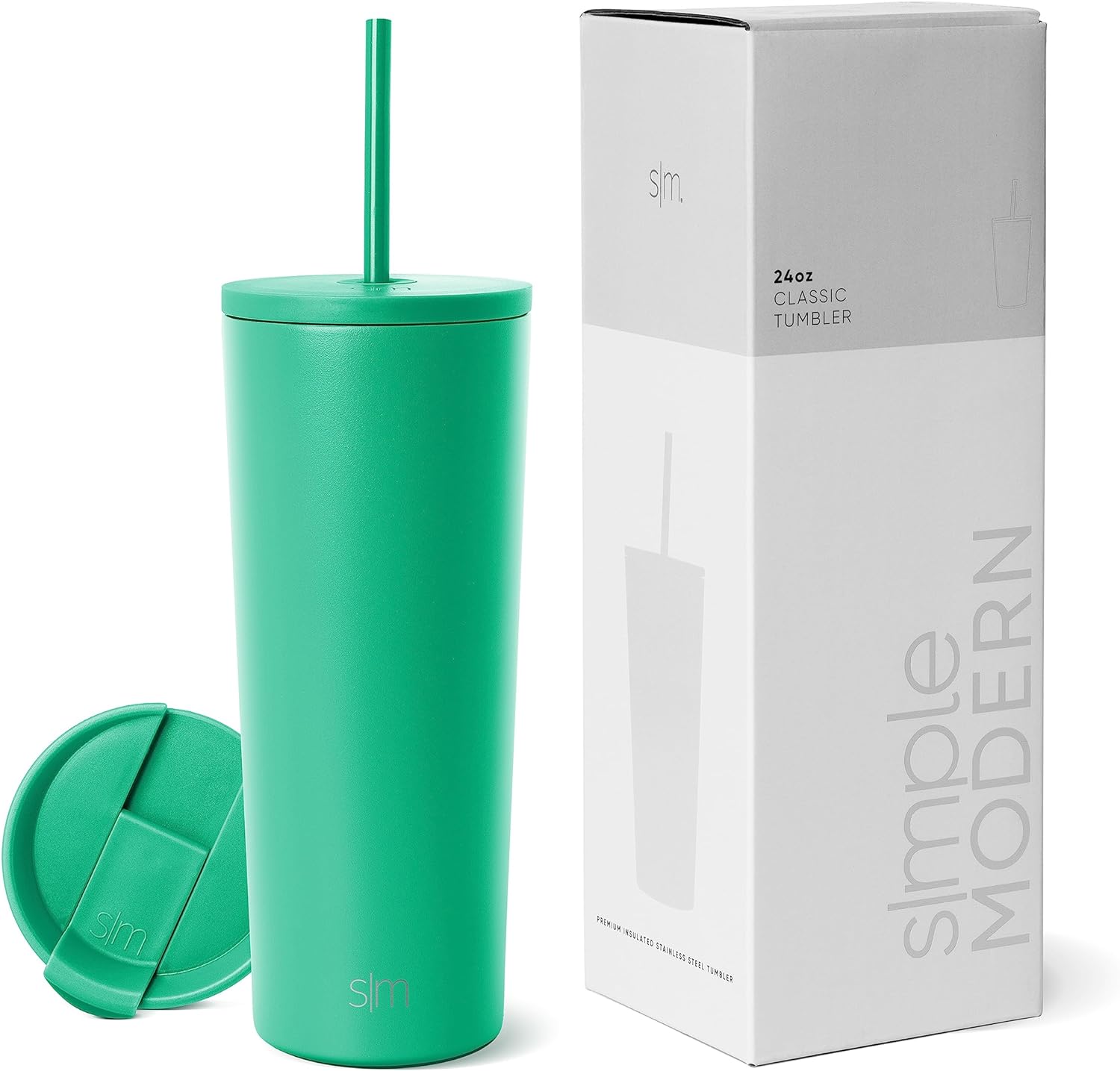 Simple Modern Insulated Tumbler with Lid and Straw | Iced Coffee Cup Reusable Stainless Steel Water Bottle Travel Mug | Gifts for Women Men Her Him | Classic Collection | 24oz | Retro Mint