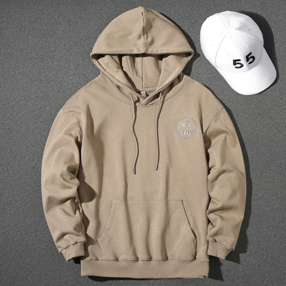 Handsome pure cotton hooded sweatshirt for men, autumn and winter Korean style smiley face letter print loose long-sleeved pullover casual top