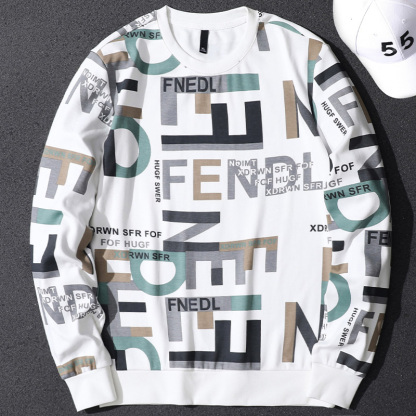 Handsome Autumn Signature Printed Round Neck Sweater Men's Trendy Brand Korean Style Casual Pullover Bottoming Shirt Versatile Long Sleeve Top