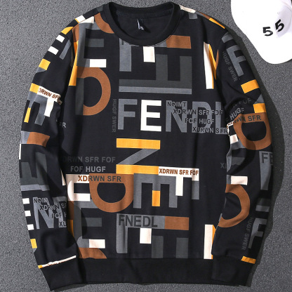 Handsome Spring and Autumn English Printed Sweater Men's Trendy Brand Korean Style Casual Personalized Pullover Bottoming Shirt Long Sleeve Top for Men