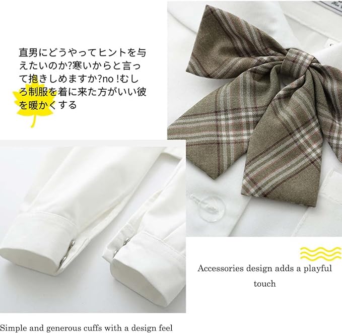 Womens Japanese School Girl JK Skirt Costume,Summer School Uniform Set,Sexy Sailor Cosplay Costumes,Halloween Uniform,Mini Plaid Skirt Shirt with Bow Tie