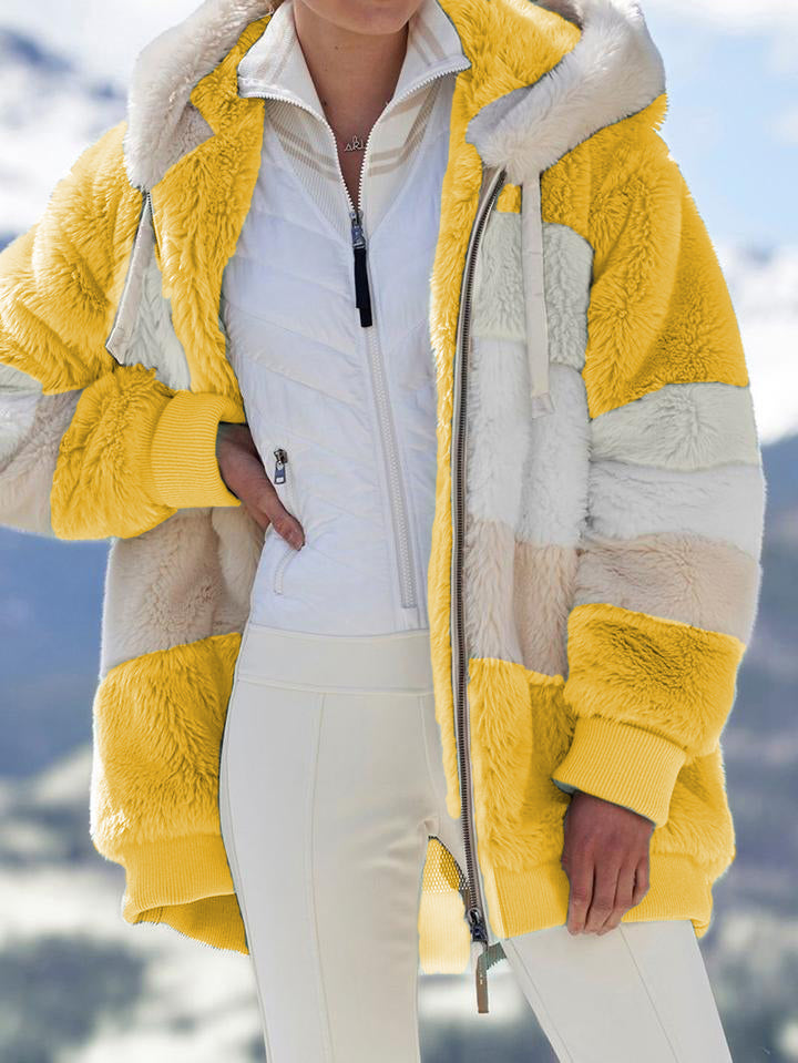 Contrasting Lamb Wool Padded Coat