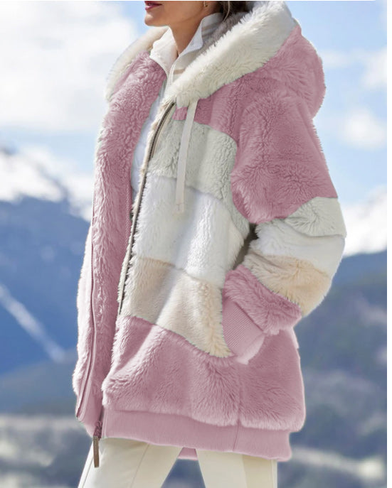 Contrasting Lamb Wool Padded Coat