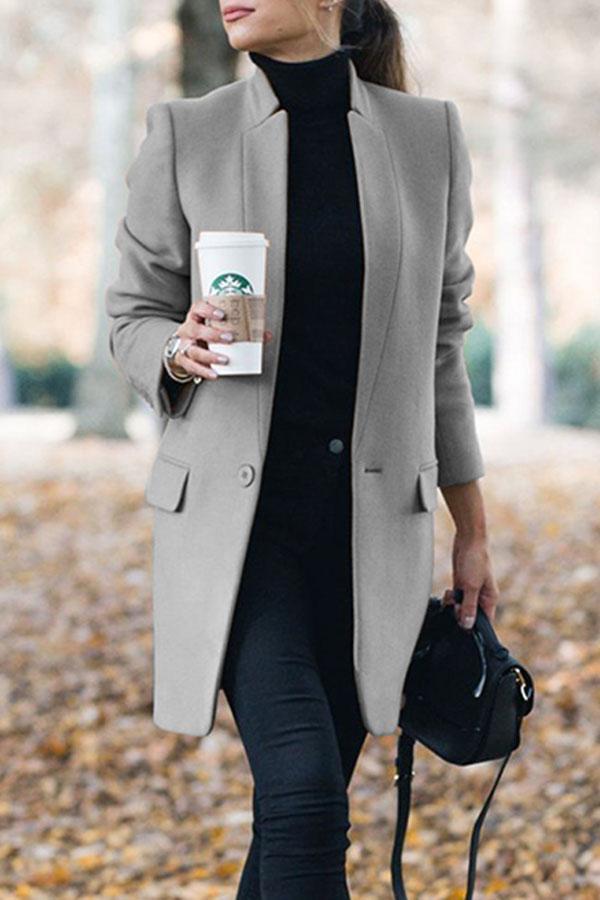 Solid Color Mandarin Collar Coat