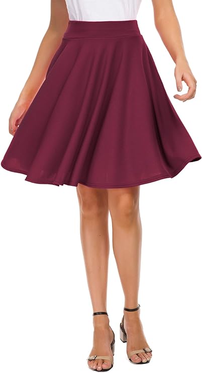 Women's Casual Stretchy Flared Mini Skater Skirt Basic A-Line Pleated 