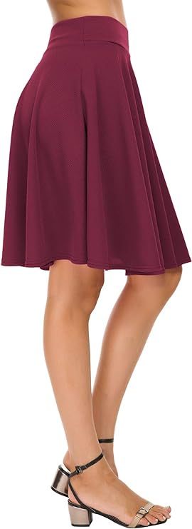 Women's Casual Stretchy Flared Mini Skater Skirt Basic A-Line Pleated Midi Skirt