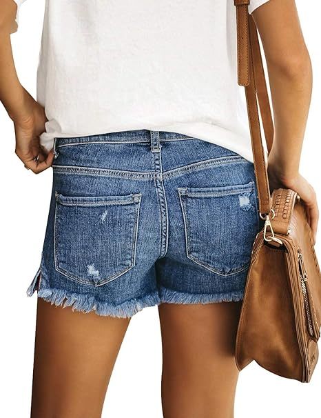 Women's Casual Denim Shorts Frayed Raw Hem Ripped Jeans Shorts