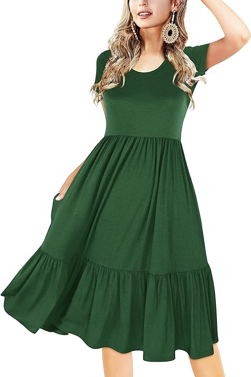 Women‘s Summer Casual Swing Midi Dress with Pockets